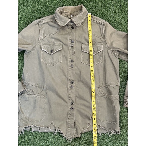 Free People Moonchild Military Shacket Med Green Denim Shirt Jacket Distressed - Picture 16 of 16